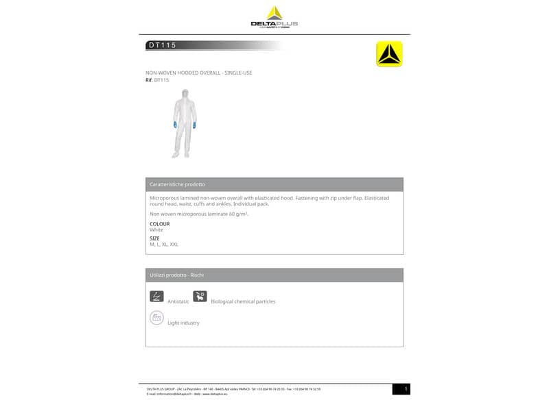 Tute da lavoro DELTA PLUS con cappuccio elasticizzata monouso - chiusura con zip PPL bianco - XL - DT115XG