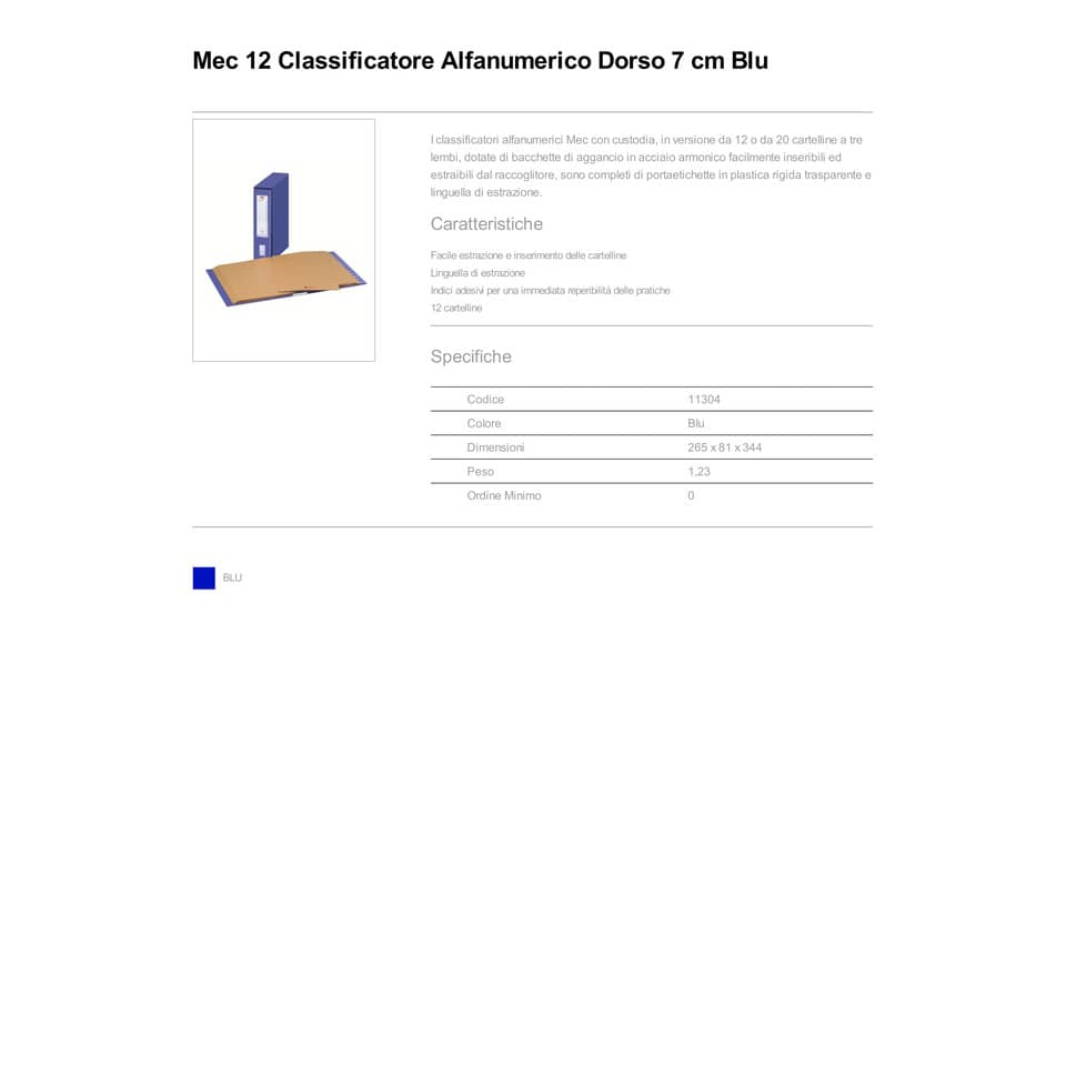 Classificatore alfanumerico con custodia King Mec MEC 12 dorso 7 cm blu 11304