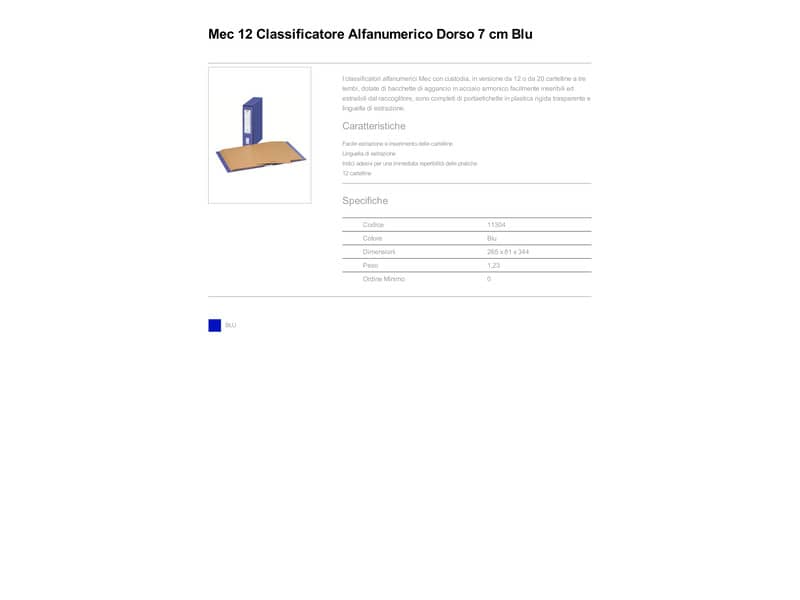 Classificatore alfanumerico con custodia King Mec MEC 12 dorso 7 cm blu 11304