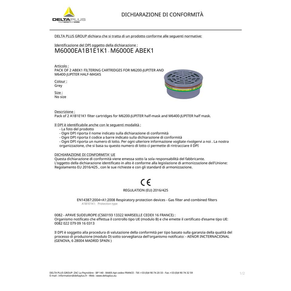 Kit di 2 filtri A1B1E1K1 per semi maschere M6200 e M6400 Jupiter grigio - M6000EABEK1