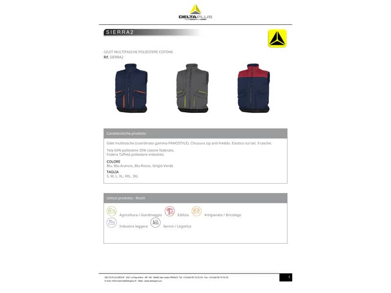 Gilet da lavoro DELTA PLUS Sierra 2 imbottito 9 tasche con zip - cotone e poliestere blu - XL - SIER2BMXG