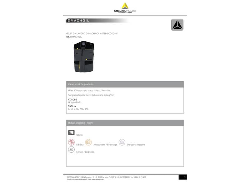 Gilet da lavoro DELTA PLUS D-Mach chiusura con zip - 5 tasche - poliestere e cotone grigio-giallo - M - DMGILGJTM