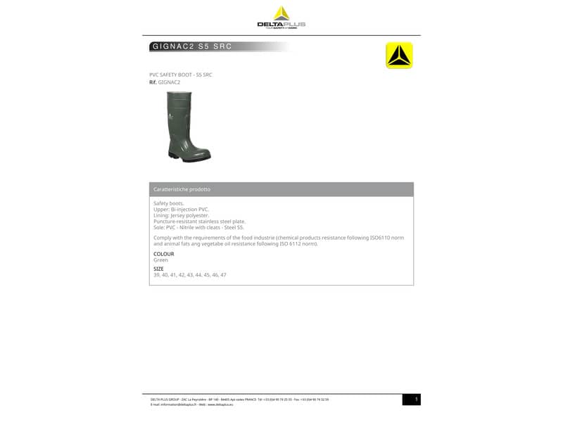 Stivali da lavoro DELTA PLUS Gignac 2 - PVC doppia iniezione verde - 42 - GIGN2VE42