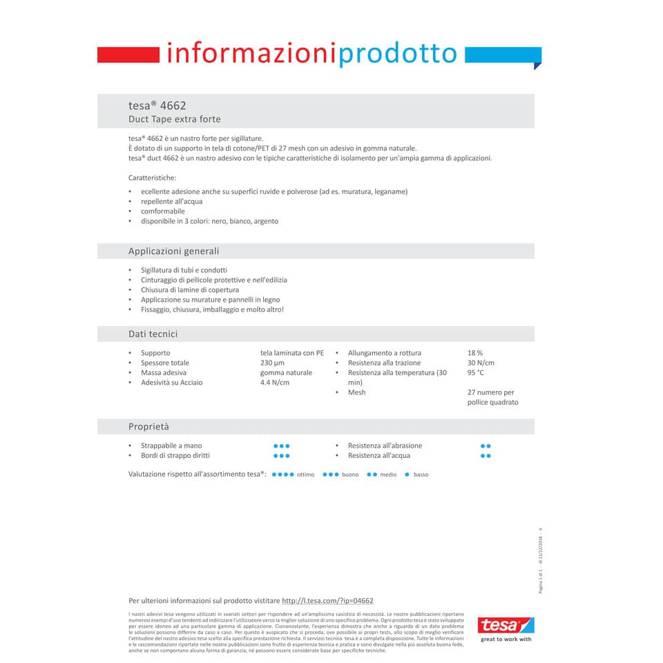 Nastro isolante tesa duct 4662 in tessuto plastificato trasparente 27 mesh 48 mm x 50 m grigio - 04662-00086-02