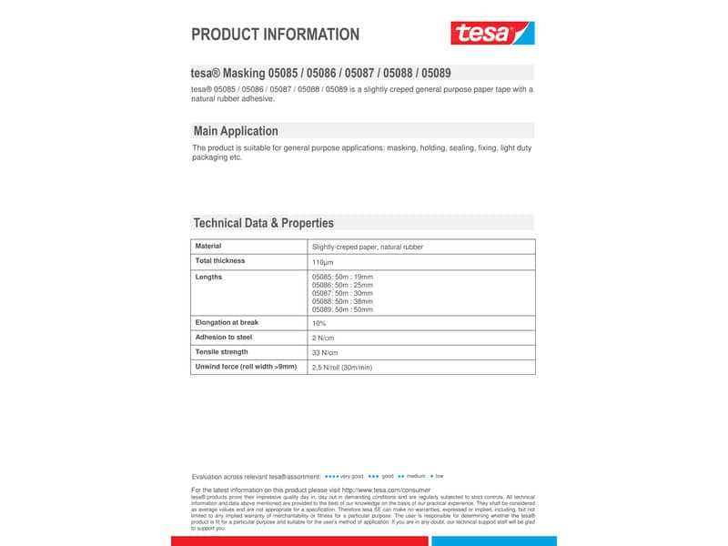 Nastri per mascheratura tesa in carta standard 50 mm x 50 m 05089-00000-02