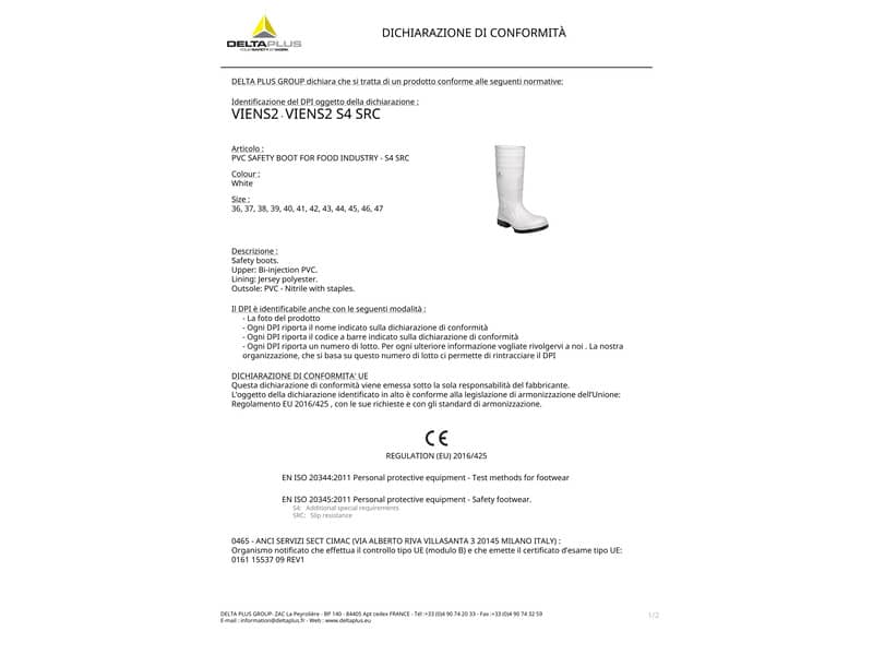 Stivali da lavoro DELTA PLUS Viens 2 - PVC doppia iniezione bianco - 42 - VIEN2BC42