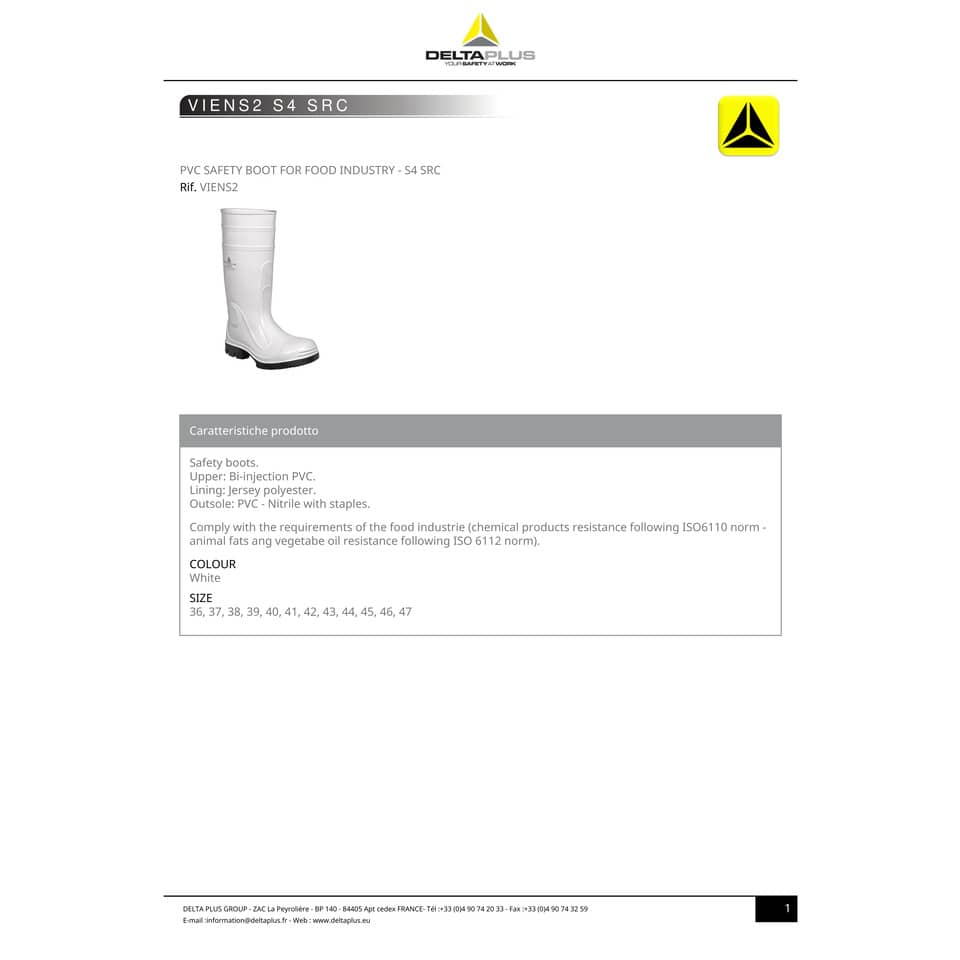 Stivali da lavoro DELTA PLUS Viens 2 - PVC doppia iniezione bianco - 42 - VIEN2BC42