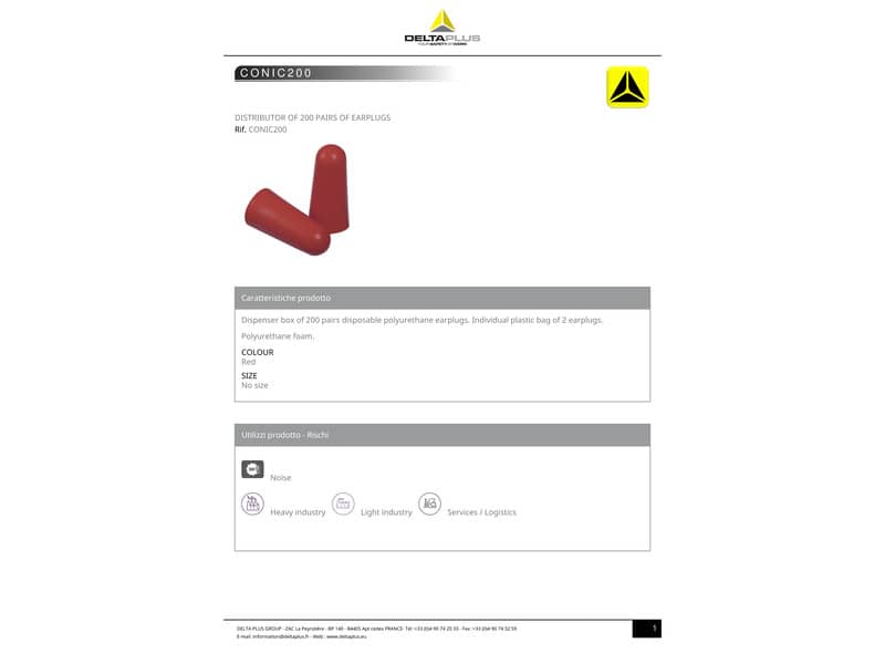 Tappi auricolari Delta Plus in poliuretano Ø 12 mm rosso dispenser 200 paia - CONIC200JA