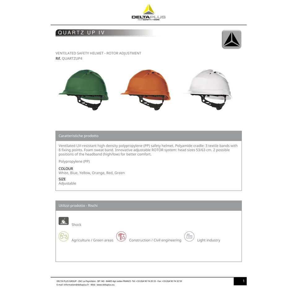 Elmetto da cantiere Quartzup Delta Plus 4 ventilato - polipropilene bianco - QUARUP4BC