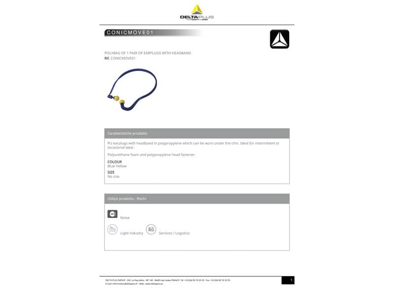 Coppia tappi auricolari Delta Plus in poliuretano con archetto blu-giallo - CONICMOVE01VE
