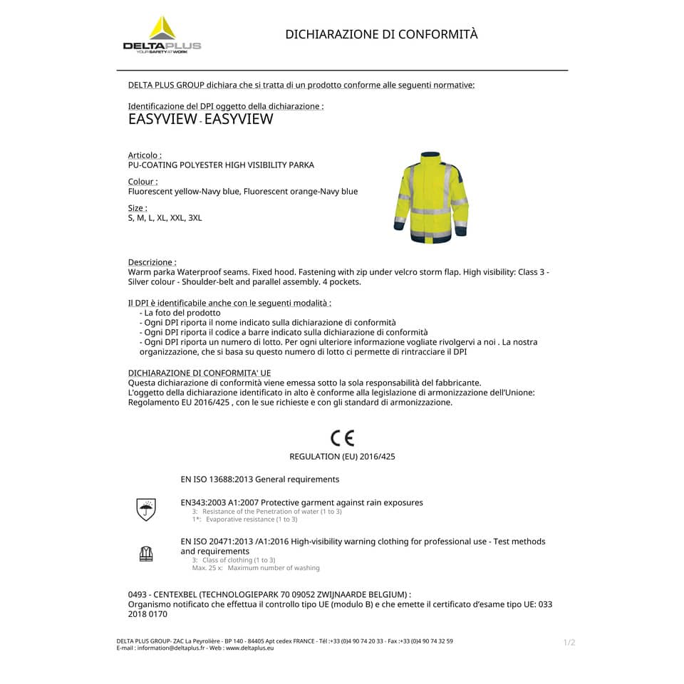 Giacca da lavoro Delta Plus Parka Easy View c/zip imperm. - Cl.3 - 4 tasche - argento arancio fluo-blu - L - EASYVOMGT