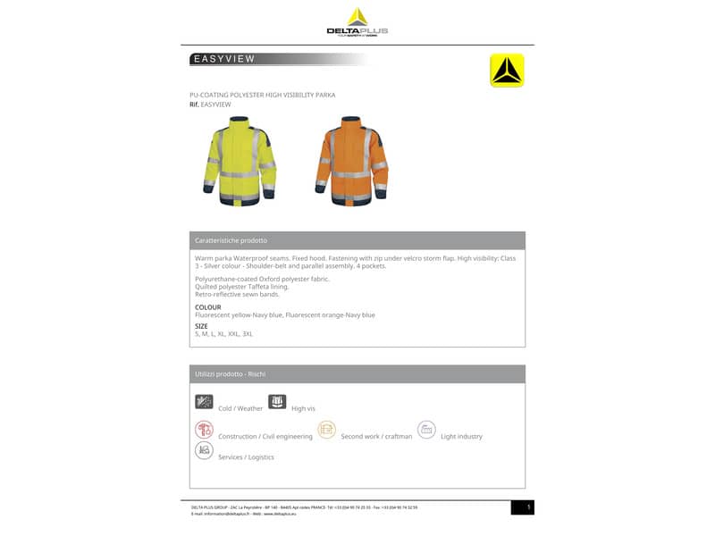 Giacca da lavoro Delta Plus Parka Easy View c/zip imperm. - Cl.3 - 4 tasche - argento arancio fluo-blu XXL - EASYVOMXX