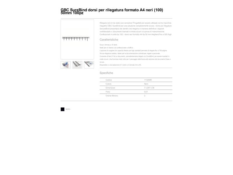 Pettini per rilegatura GBC SureBind 50 mm A4 nero - fino a 500 fogli conf da 100 pettini - 1132886