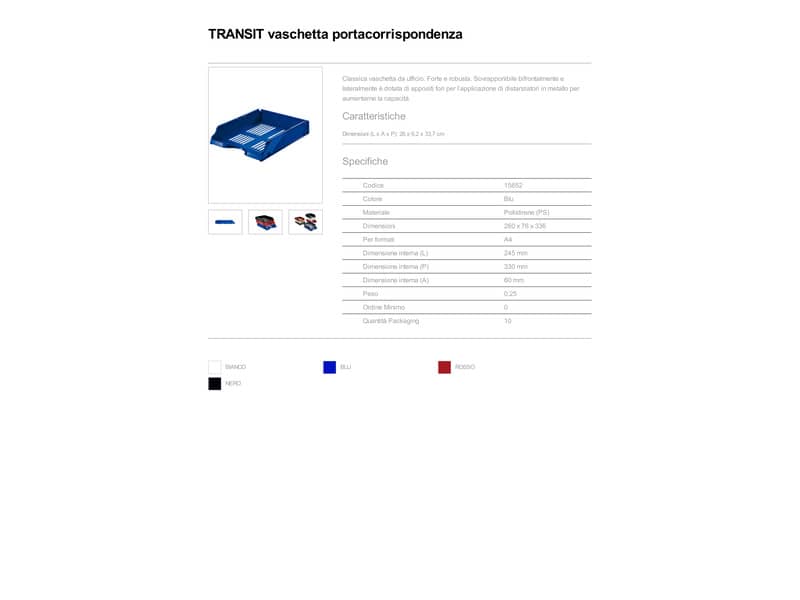 Vaschetta portacorrispondenza Esselte TRANSIT Standard polistirene blu 26x33,6x7,6 cm - 15652