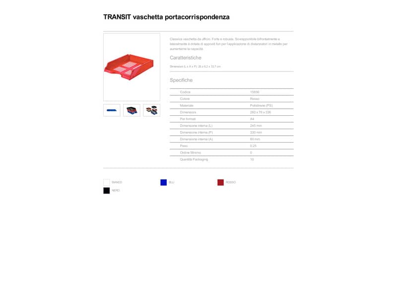 Vaschette portacorrispondenza Esselte TRANSIT Standard polistirene rosso 26x33,6x7,6 cm - 15656