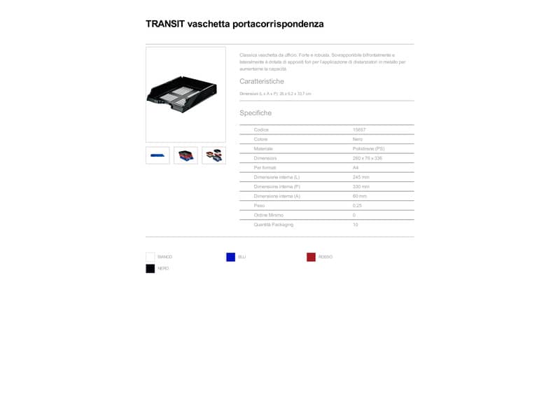 Vaschette portacorrispondenza Esselte TRANSIT Standard polistirene nero 26x33,6x7,6 cm - 15657