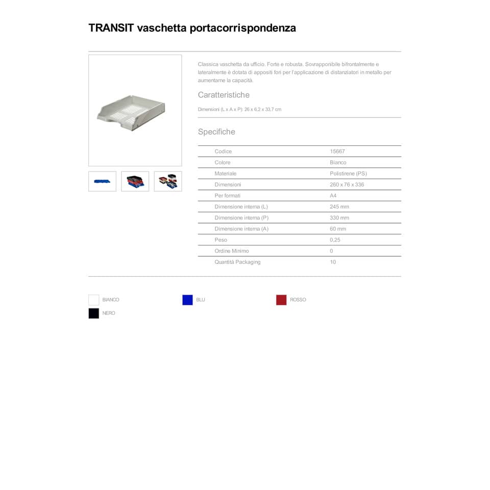 Vaschette portacorrispondenza Esselte TRANSIT  Standard polistirene bianco 26x33,6x7,6 cm - 15667