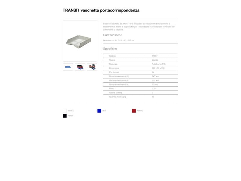 Vaschette portacorrispondenza Esselte TRANSIT  Standard polistirene bianco 26x33,6x7,6 cm - 15667