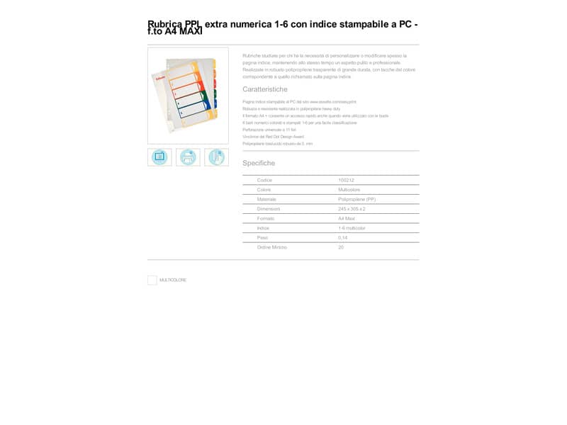 Rubrica in PPL Esselte extra numerica 1-6 con indice stampabile a PC A4 maxi - 100212