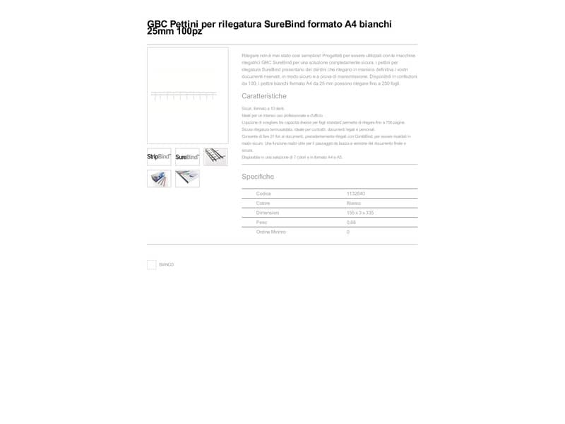 Pettini per rilegatura GBC SureBind 25 mm A4 bianco - fino a 250 fogli conf. da 100 - 1132840
