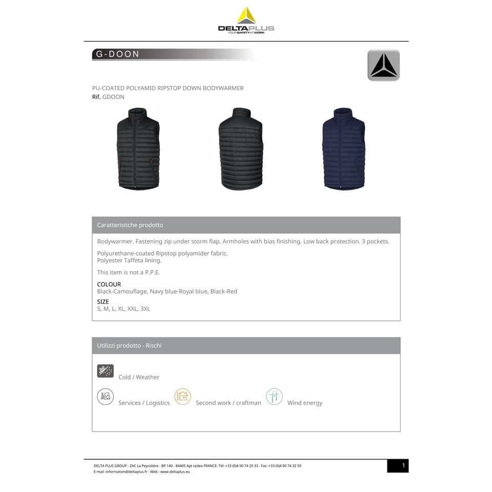 Gilet da lavoro Delta Plus G-Doon chiusura c/zip -proteggi reni - 3 tasche poliammide blu-azzurro - L - GDOONBMGT