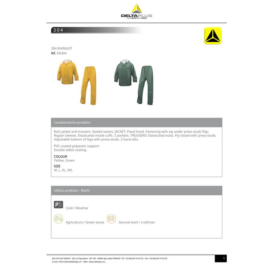 Completo giacca e pantalone da pioggia DELTA PLUS - cuciture saldate giallo - L - EN304JAGT2