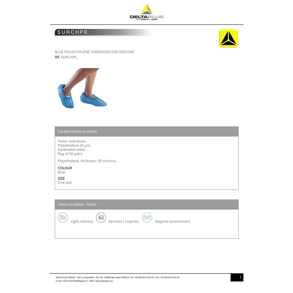 Copriscarpe DELTA PLUS Sovra scarpe visitatore in polietilene 25 μm blu 50 paia - SURCHPE