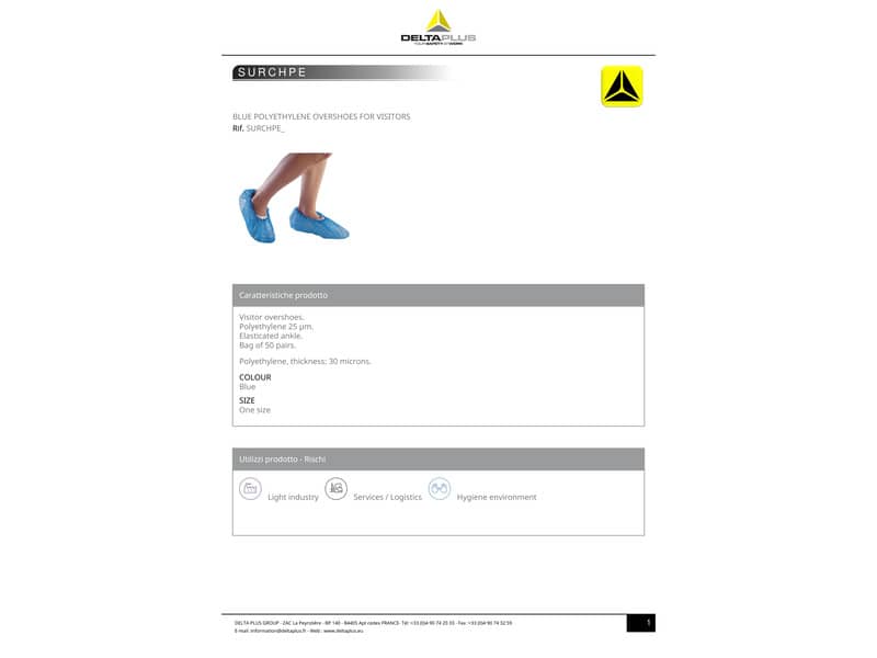 Copriscarpe DELTA PLUS Sovra scarpe visitatore in polietilene 25 μm blu 50 paia - SURCHPE