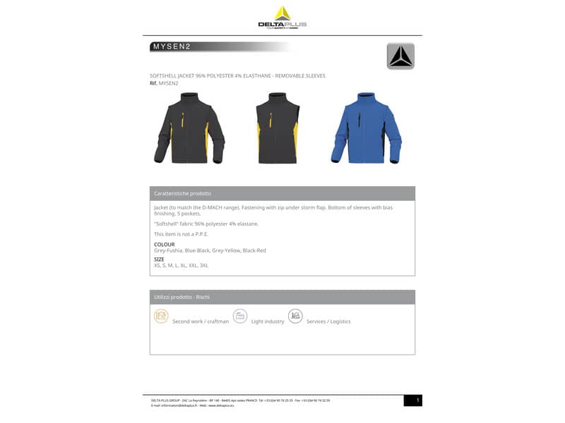 Giacca da lavoro DELTA PLUS MySen 2 con zip - 5 tasche - maniche staccabili grigio-giallo - L - MYSE2GJGT