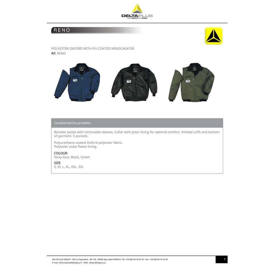 Giubotto da lavoro DELTA PLUS Reno in pile - maniche staccabili - collo foderato - 5 tasche blu - M - RENOBMTM