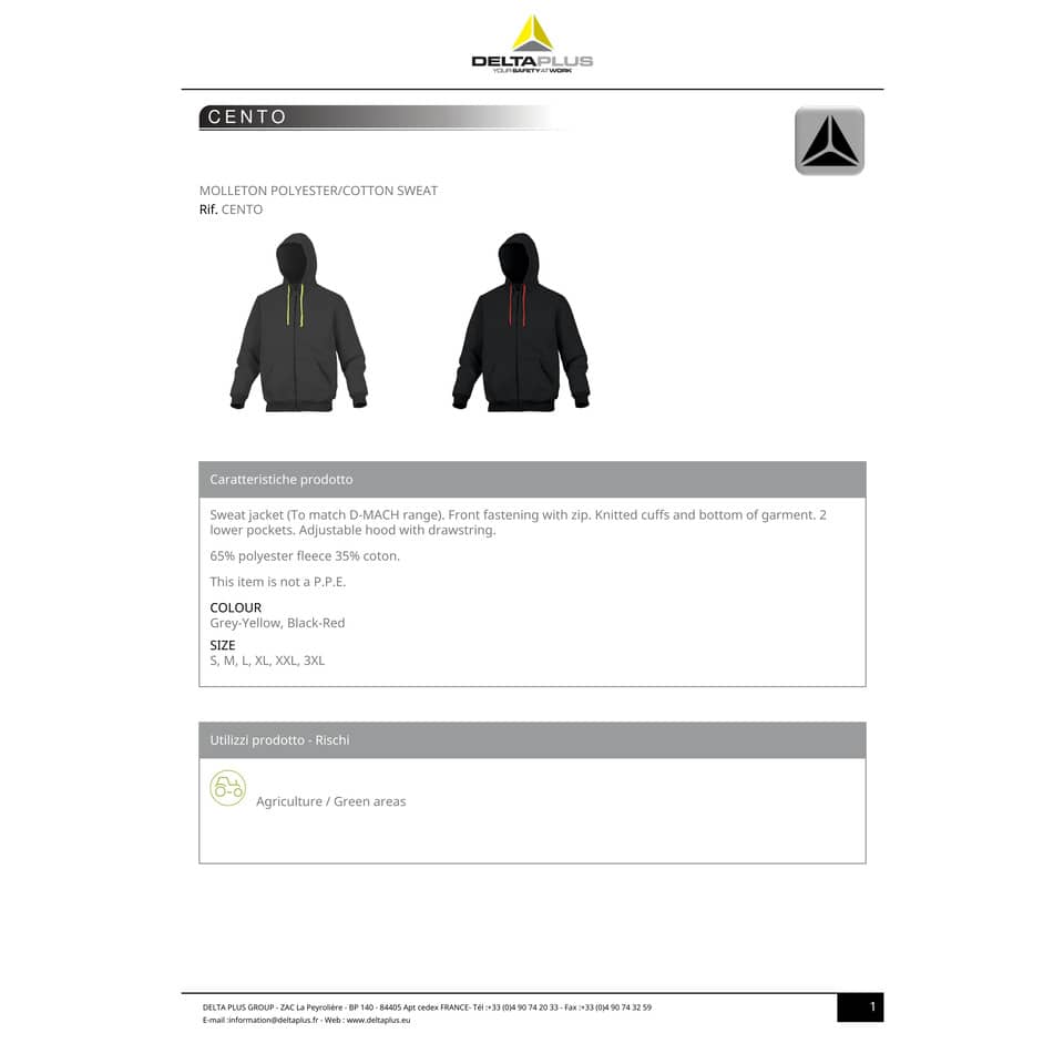 Felpe da lavoro DELTA PLUS con cappuccio in pile con zip - 2 tasche grigio-giallo M - CENTOGJTM