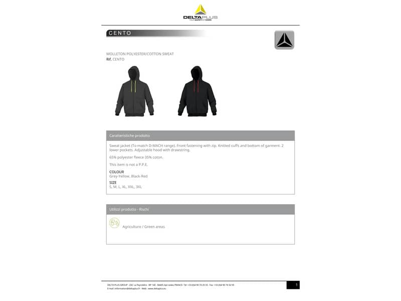 Felpe da lavoro DELTA PLUS con cappuccio in pile con zip - 2 tasche grigio-giallo XL - CENTOGJXG