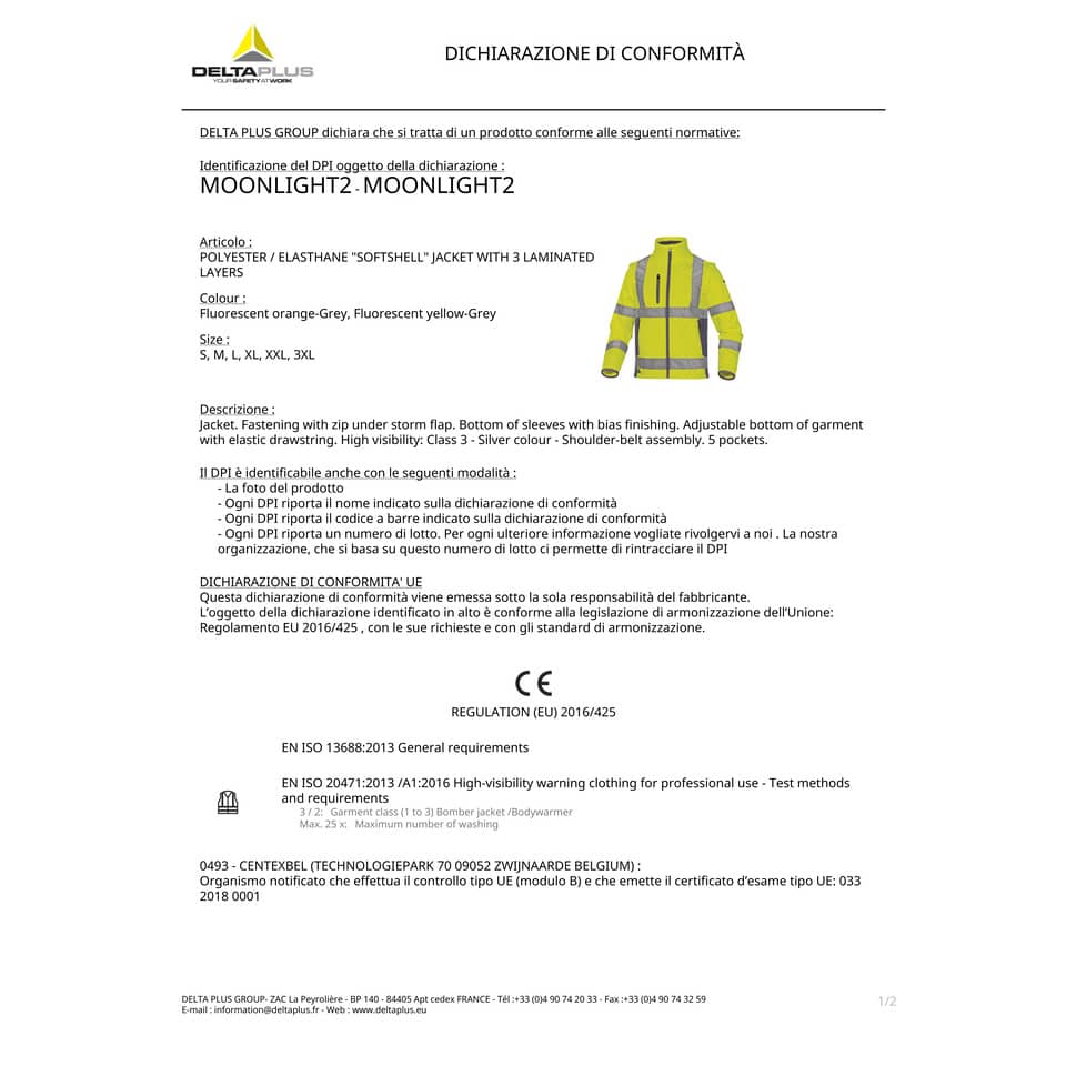Giacca Delta Plus Moonlight2 -classe 3- 5 tasche - tessuto softshell - argento giallo fluo-blu - XL - MOON2JGXG