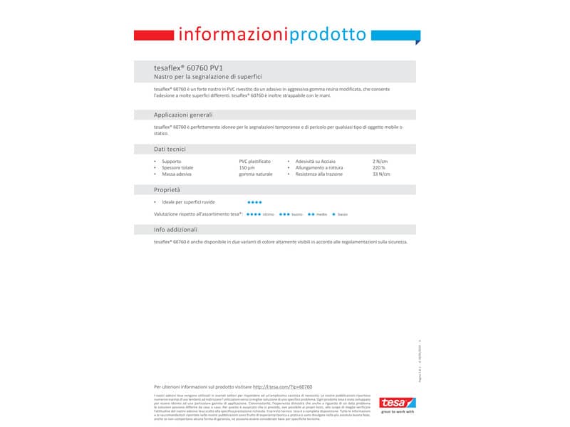 Nastro per segnalazioni in PVC tesa Tesaflex® 60760 rivestito gomma resina 50mmX33m rosso-bianco - 60760-00088-15