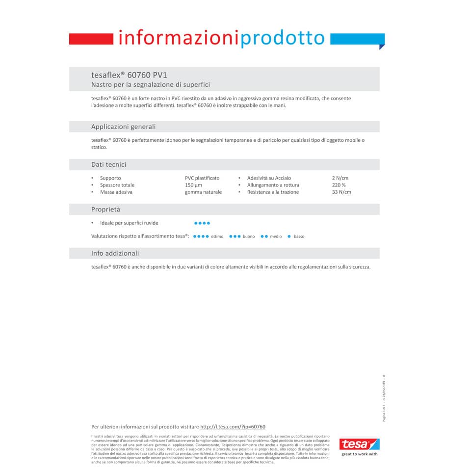 Nastro per segnalazioni in PVC tesa Tesaflex® 60760 rivestito gomma resina 50mmX33m giallo - 60760-00095-15