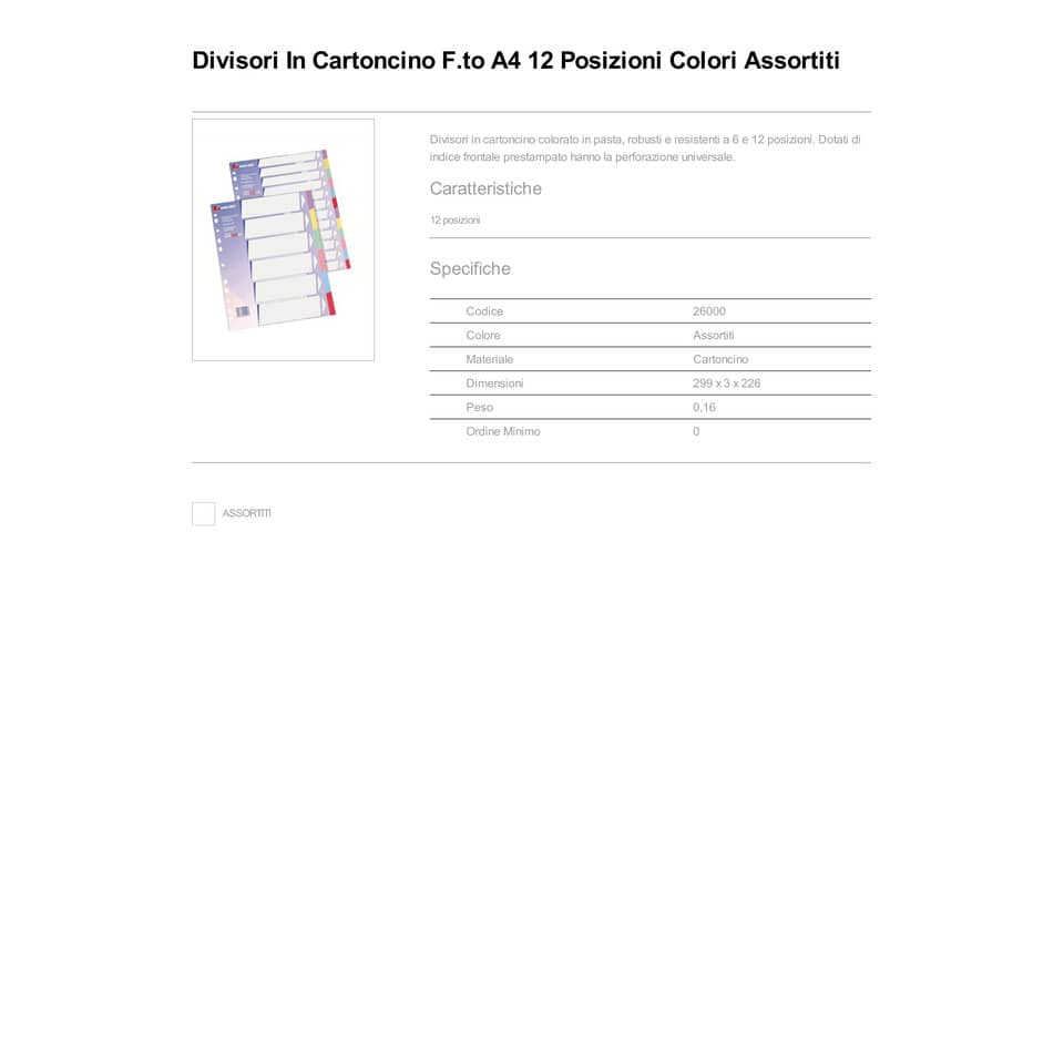 Divisori in cartoncino King Mec Manilla A4 12 tasti assortiti 26000