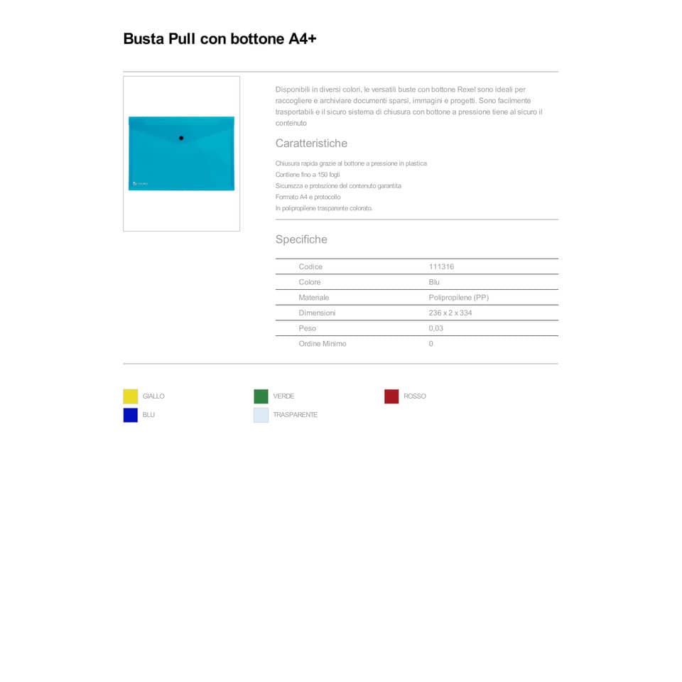 Busta con bottone King Mec Pull A4 21x29,7 cm azzurro 111316