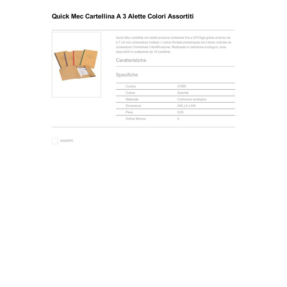 Cartelline a tre lembi King Mec Quick Mec 24,5x34,5 cm - dorso 2,7 cm assortiti  conf. da 20 pezzi - 27855