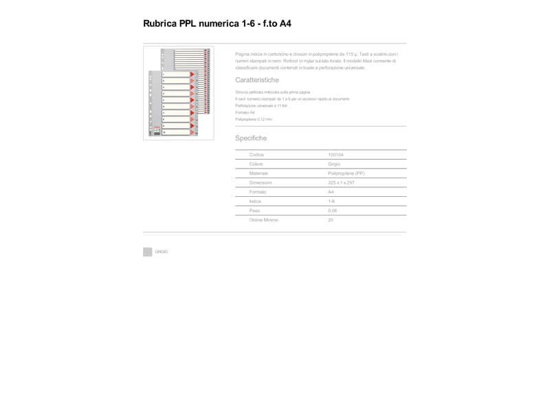 Divisori per rubrica Esselte A4 PPL numerica 1-6 100104