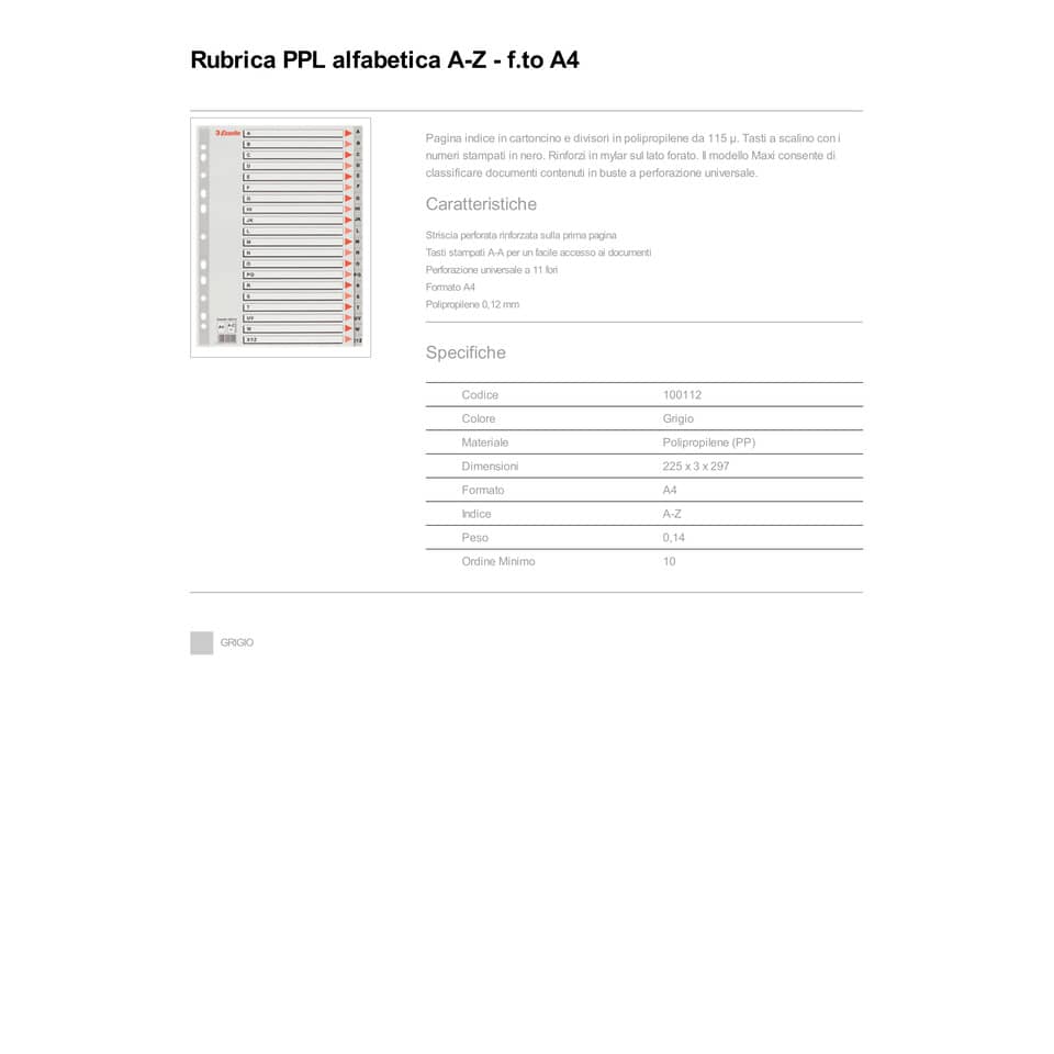 Divisore per rubrica Esselte alfabetica A-Z A4 100112
