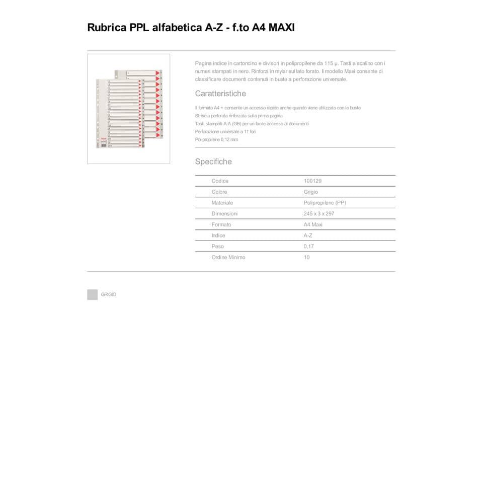 Divisori per rubrica Esselte alfabetica A-Z A4 maxi 100129