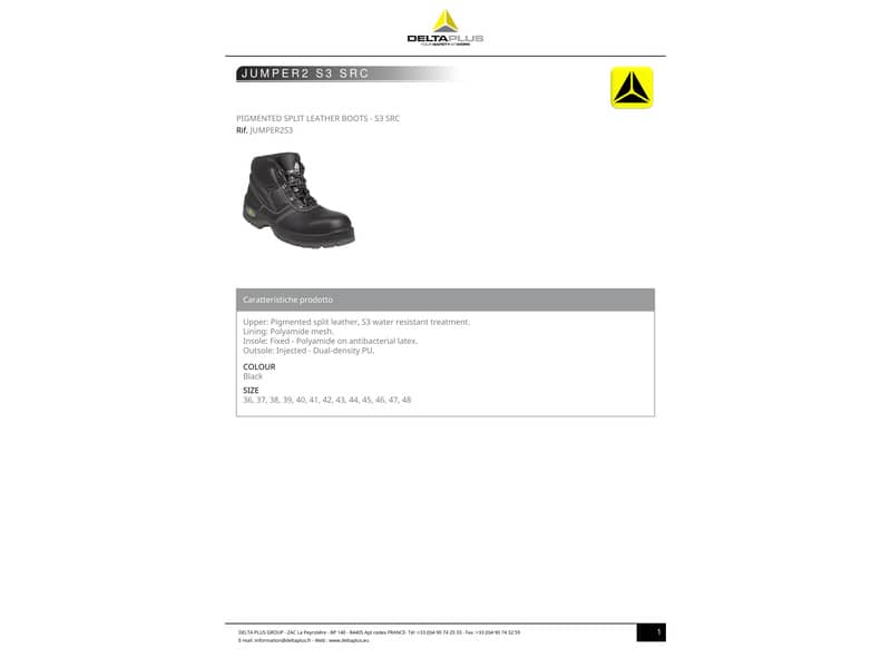 Scarpe da lavoro DELTA PLUS alte Jumper 2 S3 - pelle crosta pigmentata nero - 43 JUMPER3S3NO43