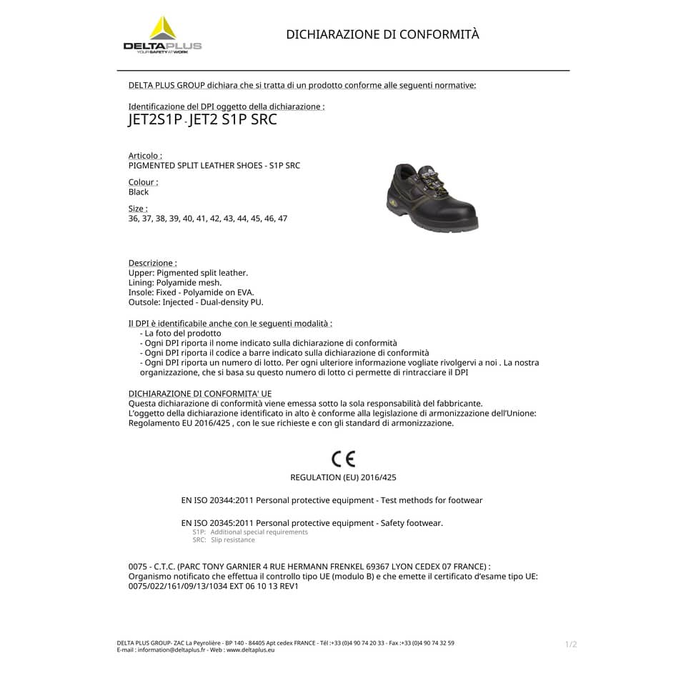 Scarpe da lavoro DELTA PLUS basse Jet2 S1P - pelle pigmentata nero - 43 JET2SPNO43