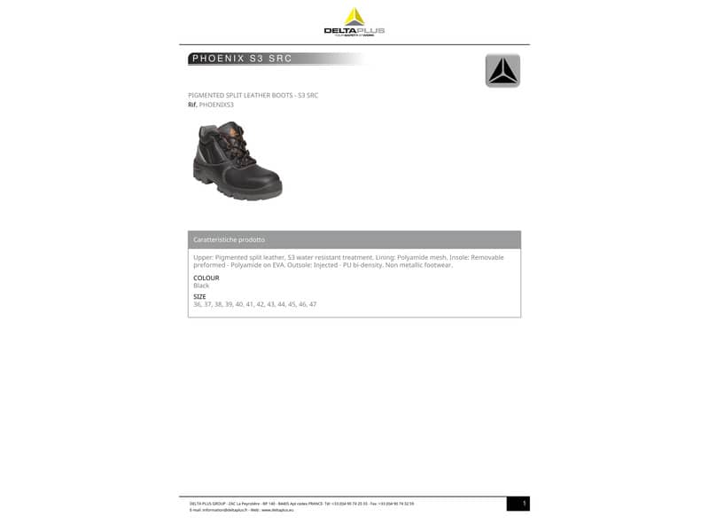 Scarpe lavoro Delta Plus basse Phoenix S3 -pelle croste pigmentata- trattamento impermeabilizzante nero -40- PHOENS3NO40