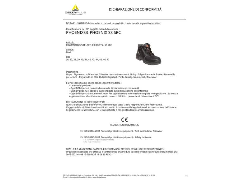 Scarpe lavoro Delta Plus basse Phoenix S3 -pelle croste pigmentata- trattamento impermeabilizzante nero -42- PHOENS3NO43