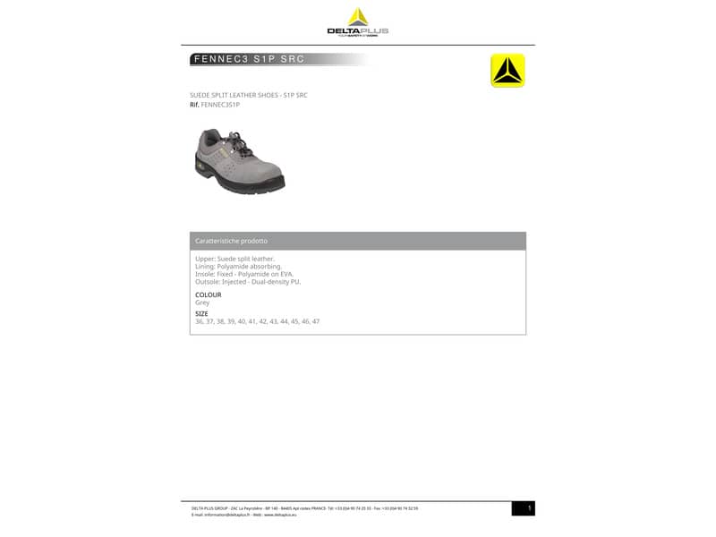 Scarpe da lavoro DELTA PLUS basse Fennec3 S1P - pelle scamosciata grigio - 39 - FEN3PGR44