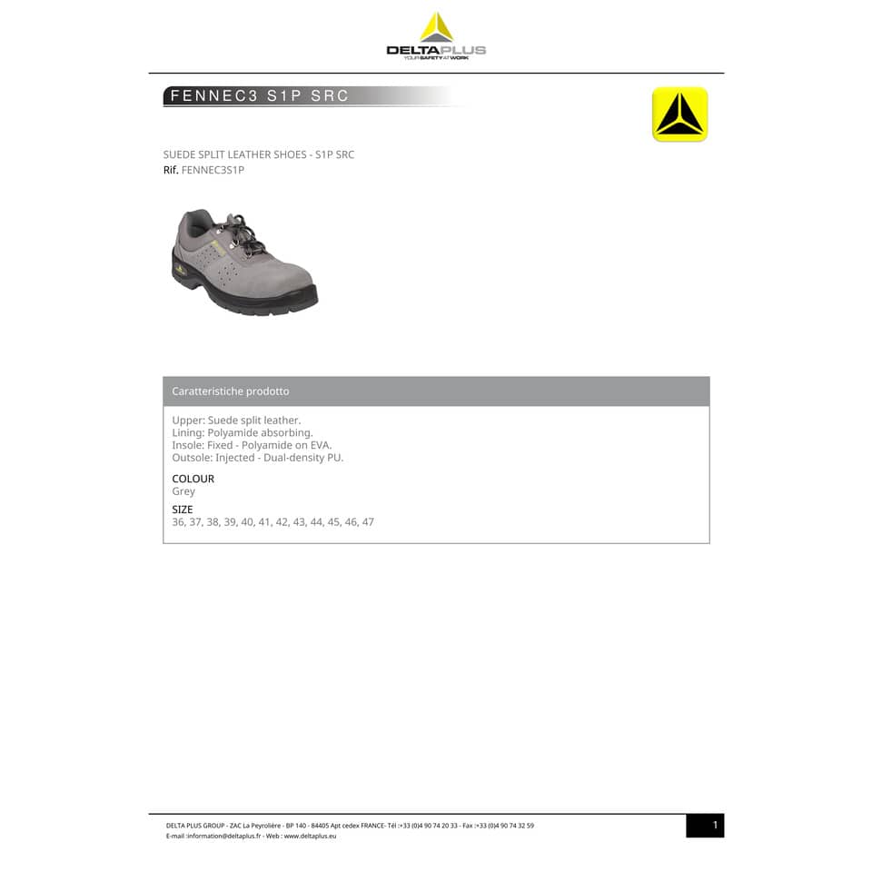 Scarpe da lavoro DELTA PLUS basse Fennec3 S1P - pelle scamosciata grigio - 39 - FEN3PGR44