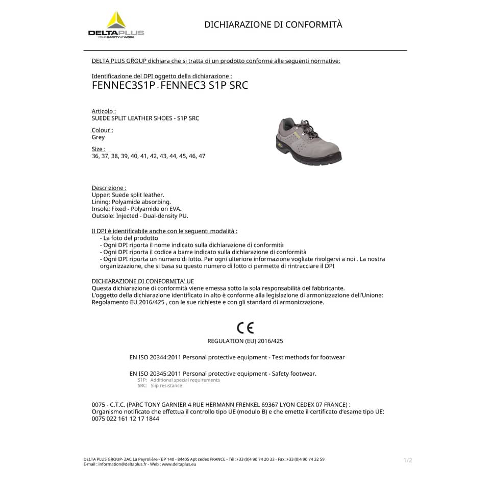 Scarpe da lavoro DELTA PLUS basse Fennec3 S1P - pelle scamosciata grigio - 39 - FEN3PGR44