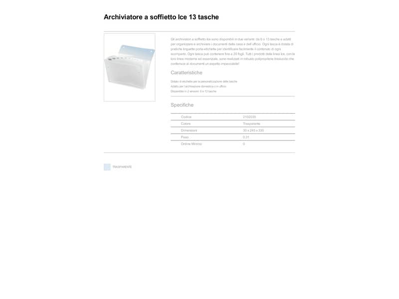 Cartella a soffietto Rexel trasparente 21x29,7 cm dorso 2 cm 13 tasche 2102035