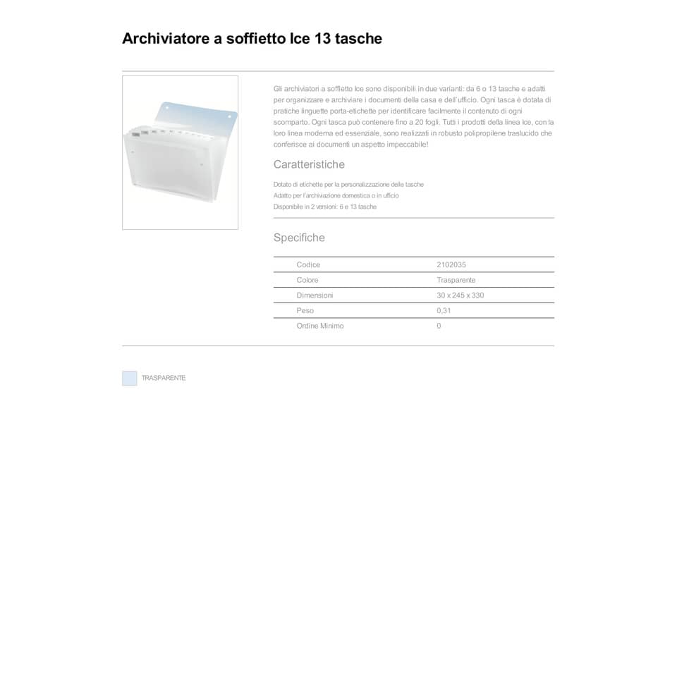 Cartella a soffietto Rexel trasparente 21x29,7 cm dorso 2 cm 13 tasche 2102035